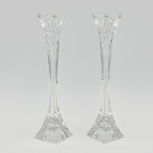 Vtg Nachtmann Crystal Taper Candlestick Holders Tulip Pair 8.5” Germany 24% Lead